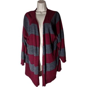 Absolute Creative Worldwide Maroon & Gray Long Sleeve Striped Cardigan Sweater